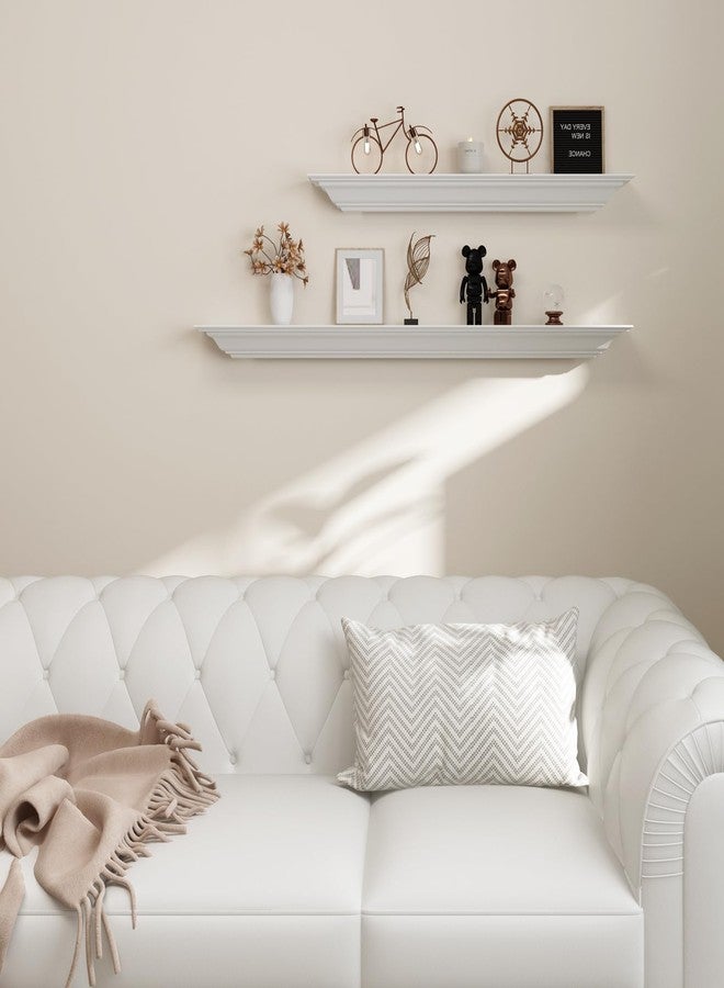 JOLLYMER Solid Wood White Floating Shelves Wall Mounted, Molding Floating Wall Display Shelf, 36 inch - Image 5